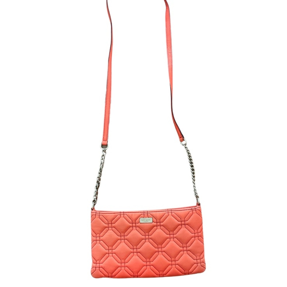 Bright orange/red quilted Kate Spade over the shoulder purse with gold chain